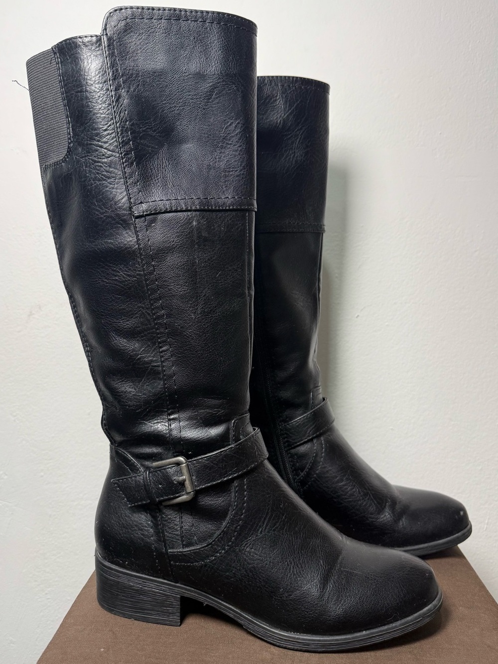 croft & barrow Black Leather Over-the-Knee Boots with Buckle Strap